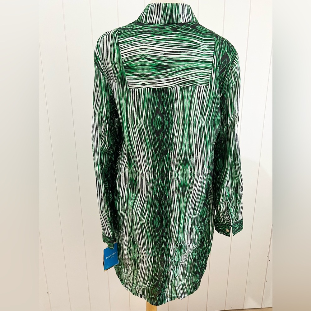 Derek Lam NWT swim coverup  shirt dress Size L green black